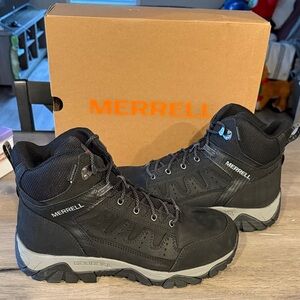 LIKE NEW. Merrell Men's Black and Gray size 12  work boot steel toe waterproof